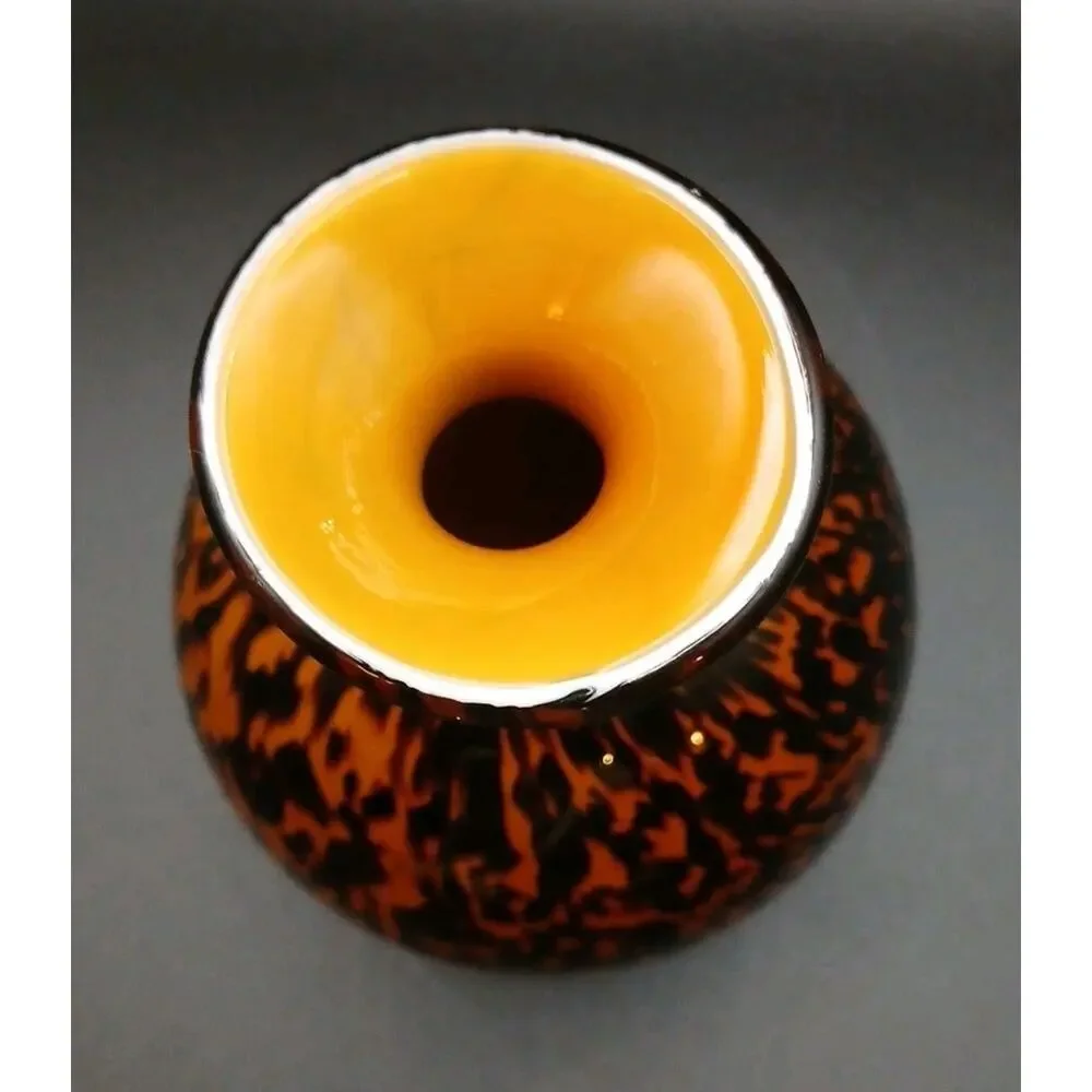 VTG Italian Style Art Glass Bud Vase Tortoiseshell Leopard Butterscotch 5
